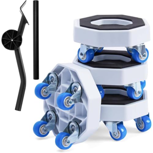 Image of HASTHIP Wheels for Heavy Furniture, Heavy Furniture Lifter Mover Tool Set with 360 Caster Wheels & Brake, Crowbar & Extension Rod for Sofa, Fridge, Washing Machine & Cabinet Moving