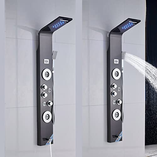 Columna de Ducha de Acero Inoxidable con Panel LED, Sistema de Lluvia y Cascada, 6 Funciones, Chorros Corporales y Masaje miniatura 3