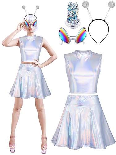 SOMSOC Alien Costume Metallic Top Sleeveless Crop Tank...