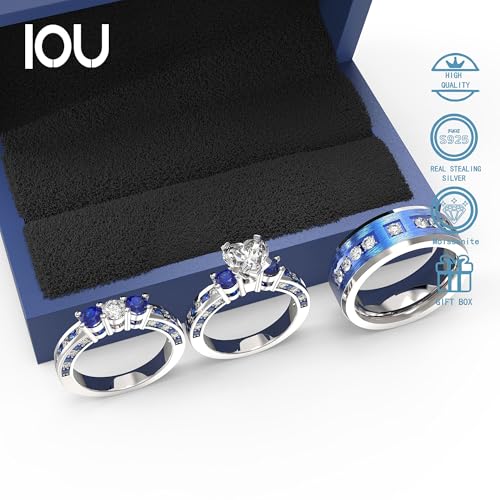 3pc Couples Wedding Ring Sets His And Hers Women Sterling Silve Moissanite and men Wedding Bands Together With Jewelry Box4