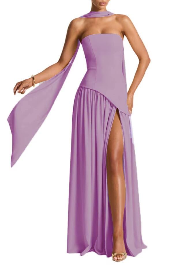 Infuness Damen Korsett Kleid mit Seidenschal Chiffon Abendkleid Schlitz Ballkleider Lang Elegant Ärmellose Prinzessin Brautjungfer