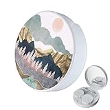 LRITER Contact Lens Case, Portable with Mirror, a Variety of Patterns and Shapes to Choose from, Auitable for Daily Makeup Office Travel Outdoor Use (Scenery)