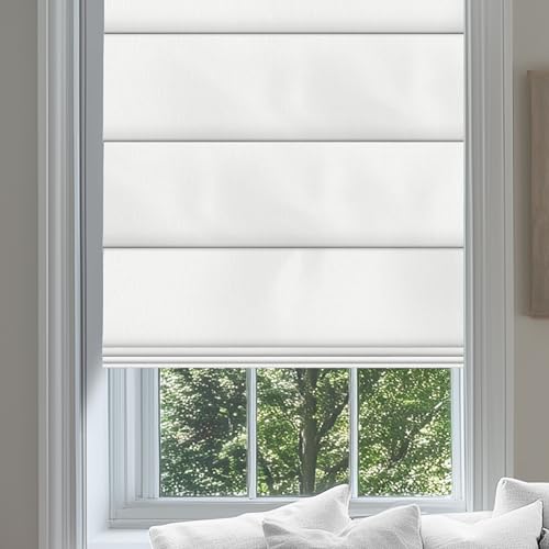 No Drill Roman Shades with Cordless System, White 68" W x 64" H