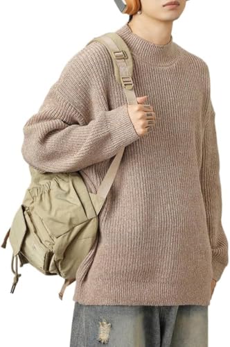 LAPRBY Mens Crewneck Y2k Vintage Sweater Casual Long Sleeve Knitted Pullover Tops Sweaters Winter Fall Outfit (Khaki,Large)