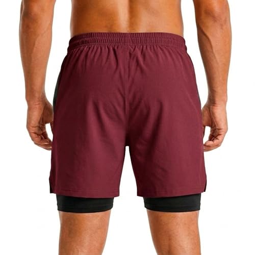 Image of Boldshark Men's 2-in-1 Running Shorts with Inner Compression Layer, Quick-Dry Sports Shorts with Phone Pocket for Gym, Running & Training