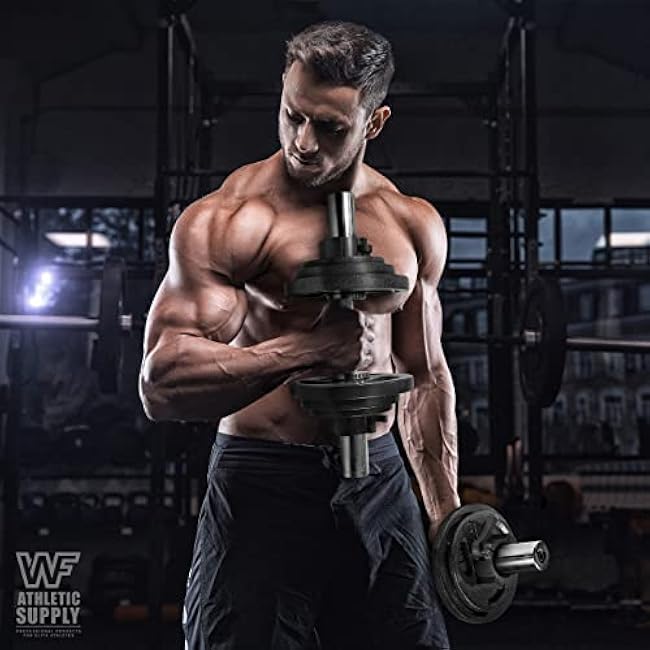 WF Athletic Supply Olympic Grip Plate, 2-inch Diameter Collar Opening for Compatibility on any Olympic Barbell, Available in 2.5, 5, 10, 25 & 45lb