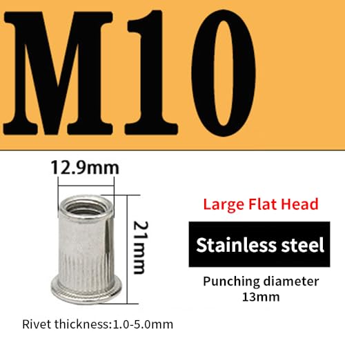 BORDSTRACT 100 Stück M10 Wiederverwendbare Einschraubmuttern, Edelstahl Flachkopf mit Vertikaler Riffelung für Sicheren Halt