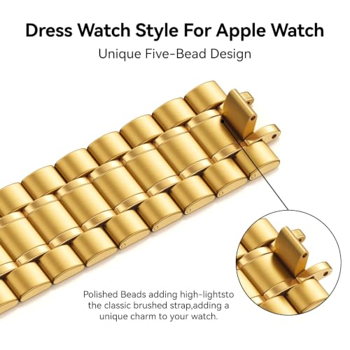 Image of Bestig Compatible with Apple Watch Bands for Men Women 49mm 46mm 45mm 44mm 42mm(Series 3 2 1), Stainless Steel Metal Business Wristband Strap for iWatch Ultra Series 11 10 9 8 7 6 SE 5 4, Gold