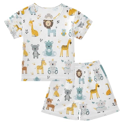 senya Short Sleeve Pajamas Sets Summer Cotton Sleepwear Animal White Background