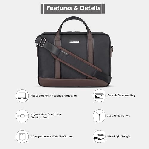 Image of Lavie Sport Magnate Briefcase 12L Multifunctional Laptop Briefcase Bag | Premium Leatherette Business Briefcase for Men & Women | Messenger Shoulder Bag with Detachable Strap