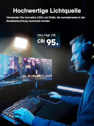 Rollei Lumis Key Light, LED Videolicht inkl. Tischstativ Streaming Licht PC zum Ausleuchten von Video-Streams TikTok YouTube und Konferenzen Video Call Webcam Homeoffice