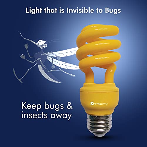 Image of Xtricity Yellow Bug Light Bulbs Compact Fluorescent T2 Spiral, E26 Base, 13W (60W Equivalent), 800 Lumens, Outdoor, CFL, 120V - UL Listed (1 Pack)