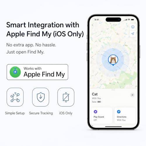Image of Pet Tracker,GPS Collar for Cats,Smart tag,Waterproof Compatible with Find My,No Monthly Fee,Advanced Tracking Solution Smart Collar for Pet Safety Ideal Small Large Cats(iOS User)