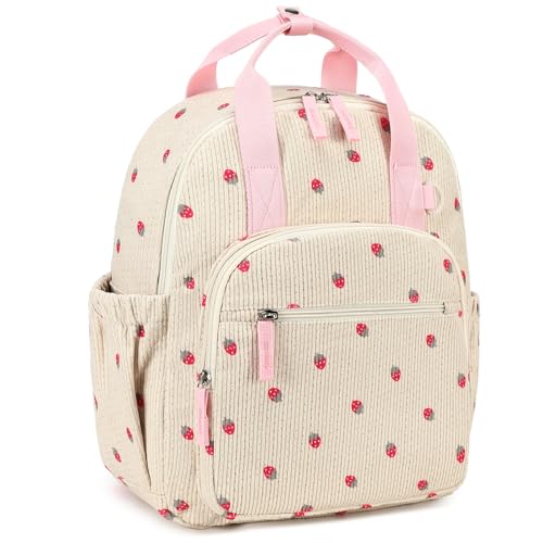 Image of Bluboon Toddler Backpack for Girls Boys 2-4 Cute 12 inch Preschool Kindergarten Backpacks Kids Daycare Bags School Travel (Strawberry-Beige L, Age 4-8 (15 inch H Fit A4 Folder))