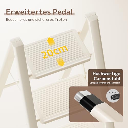 GameGem 4 Stufen Leiter, 4 Stufen Hocker für Erwachsene, klappbare Trittleiter mit sicherem Stand, verbreitertem Pedal, ästhetisch ansprechendes Aussehen, Wohnräume