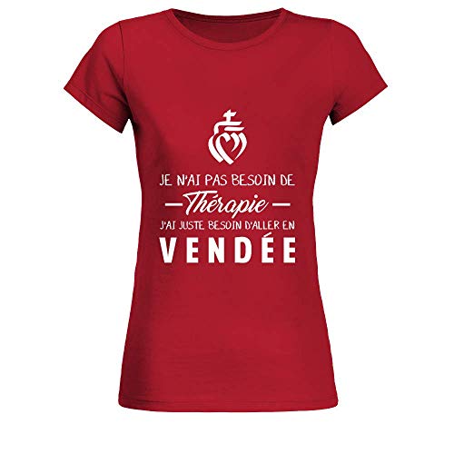 TEEZILY T-Shirt Femme Vendée Vendéen Pas Besoin de thérapie - Rouge - S