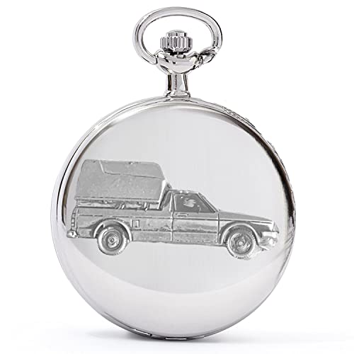 Montre de poche homme avec motif de voiture relief 3D en étain véritable et boîtier poli RefA17