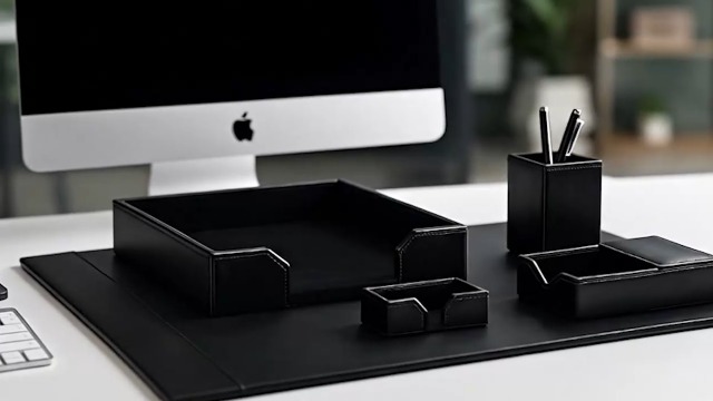 Amazon.com: DACASSO Black Bonded Leather 5-Piece Desk Set : Office