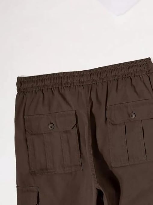 Image of DBAX Men's Olive Green Utility Cargo Pants | Multi Pocket Relaxed Fit Cargo Trousers | Durable Casual Streetwear Pants for Men