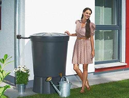 Serbatoio per acqua piovana Helena, 300 litri, in terracotta, resistente ai raggi UV e alle intemperie, con coperchio a prova di bambino e filettatura in ottone di alta qualità