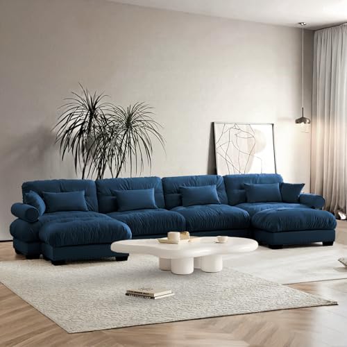 Image of SoarFlash Sectional Sofa Couch, U Shaped Modern Modular Sofa with Solid Wood Legs, Couches Sofas for Living Room Apartment, Comfortable Couches, Blue