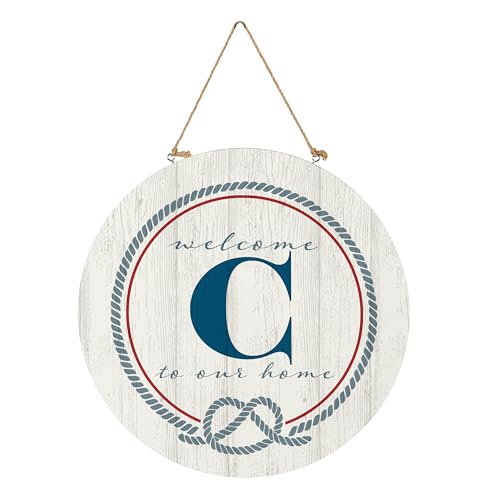 Evergreen Nautical Monogram Initial Welcome Sign for Front Door Decor, 18