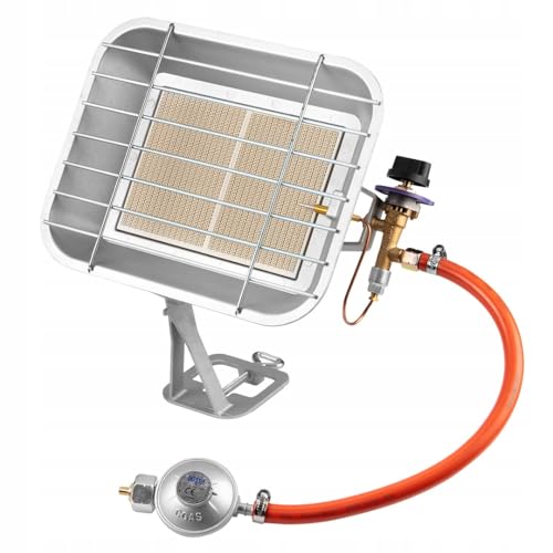 NEO TOOLS Stufa a gas, riscaldatore a gas, con regolatore di pressione, alimentato a gas propano, con tubo e regolatore - 34 x 13 x 40 cm - Potenza nominale - 4600 W