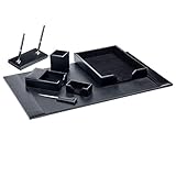 Dacasso Bonded Set Luxury Leather Desk Pad & Desk Organization Essentials, 7 Piece, Black