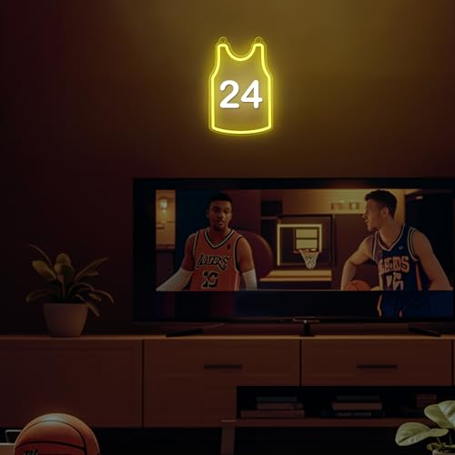 Image of Personalized Basketball Jersey Number Neon Sign, Attivolife Light up Basketball Club Room Wall Decor Custom LED Light, Sport Christmas Birthday Gifts for Basketball Lover Man Boy Teen