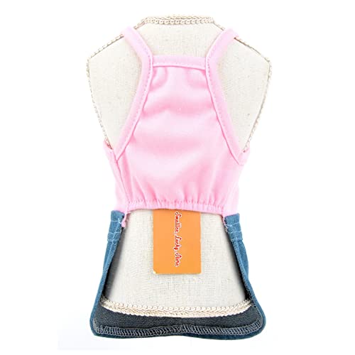 Smalllee_Lucky_Store Cute Cartoon Tank Top Denim Dress Pet Outfits For Small Dog Cat Girls With Pocket Puppy Jean Skirt Yorkie Chihuahua Summer Clothes,Pink,M #TOP7