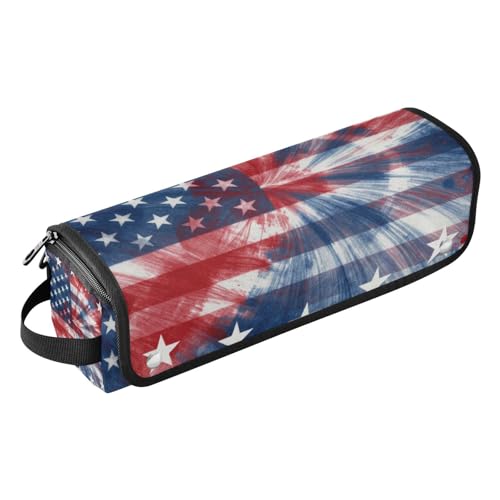 Bolsa de viaje para herramientas de cabello con tapete para planchas y secadoras, diseño de bandera americana teñida anudada en rojo, blanco y azul