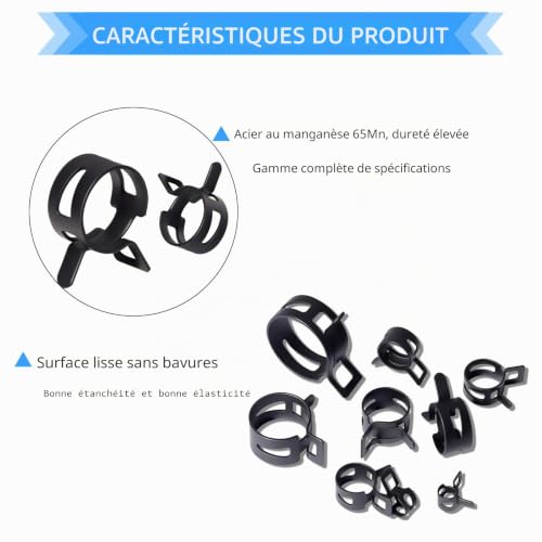 JTAREA 17Tailles Clip à Ressort Tuyau Serrage Assortiment Kit 5-25MM Colliers de Serrage à Ressort – vue 3