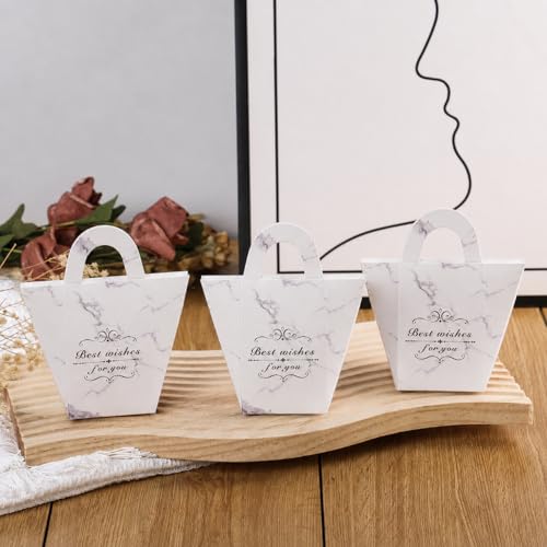 Image of SATYAM KRAFT Pack of 40 Decorative Paper Gift Boxes with Handle | Premium Return Gift Box for Chocolates, Hampers, Party Favors, Wedding & Festive Gifting (White)