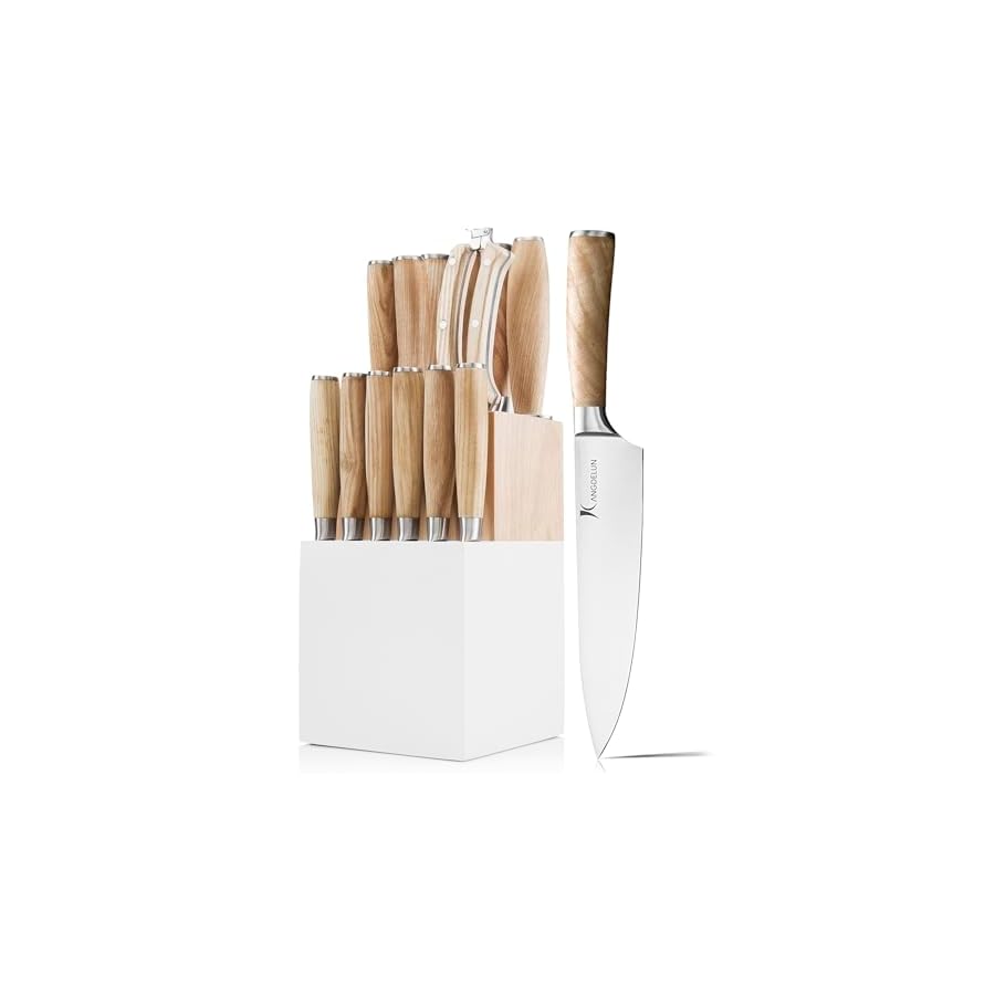 Natura-Series-15-PCS-Knife-Block-Set-Ultra-Sharp-High-Carbon-Stainless-Steel-with-Wooden-Handle Kangdelun Natura Series 15 PCS Knife Block Set, Ultra Sharp High Carbon Stainless Steel with Wooden Handle