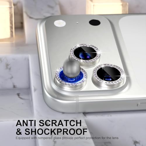 Image of Choiche Compatible for iPhone 17 Pro /iPhone 17 Pro Max Camera Lens Protector Bling, 9H Tempered Glass Camera Cover Screen Protector Metal Ring Decoration Accessories (Diamond-Titanium Natural)