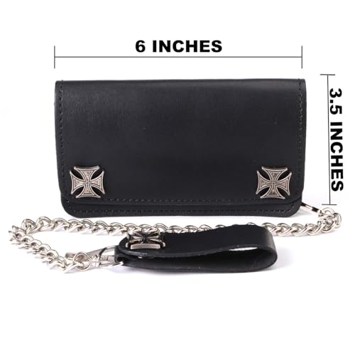 Milwaukee Leather MLW7825 Men's 6” Black Leather Bi-Fold Biker Wallet w/Anti-Theft Stainless Steel Chain and Iron Cross Emblems - 6 Inch3