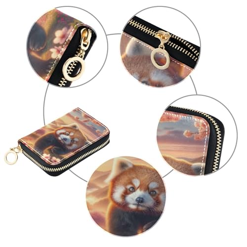 RFID Blocking Credit Card Wallets Cute Small Womens Wallet Zip Around Coin Purse Wallet with Zipper Red Panda Cherry Blossom Dream4
