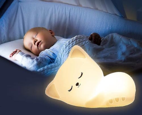 Image of Desidiya Sleeping Cat Rechargeable Silicone Night Lamp - Cozy Cat LED Lamp, Kids Night Light, Nursery Decor, Birthday Gift, Silicone LED Light