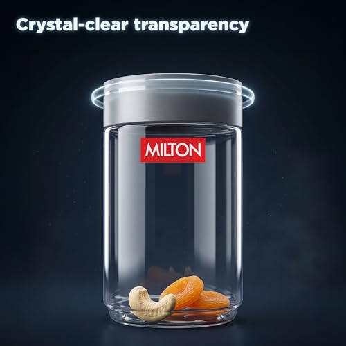 Image of MILTON Stack IT Airtight Kitchen Jars Set of 9 I Food Grade Plastic Kitchen Storage and Containers I Transparent, Stackable & Unbreakable I (5 x 360ml; 2 x 680ml; 2 x 890ml) I Grey