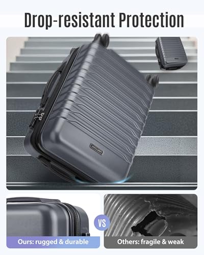 Image of LIGHT FLIGHT Expandable Carry On Luggage 22x14x9 Airline Approved with Double Spinner Wheels, 20 Inch Lightweight Hard Shell Rolling Suitcases with TSA Lock, Gray