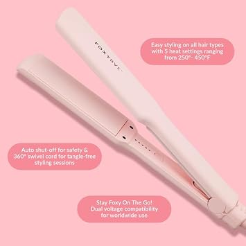 FoxyBae Sleek & Slay 1.75 Wide Plate Ceramic Flat Iron - Blush - Hair Straightener - Portable Professional Hot Tools - Healthy Hair  - Dual Voltage - [146W]