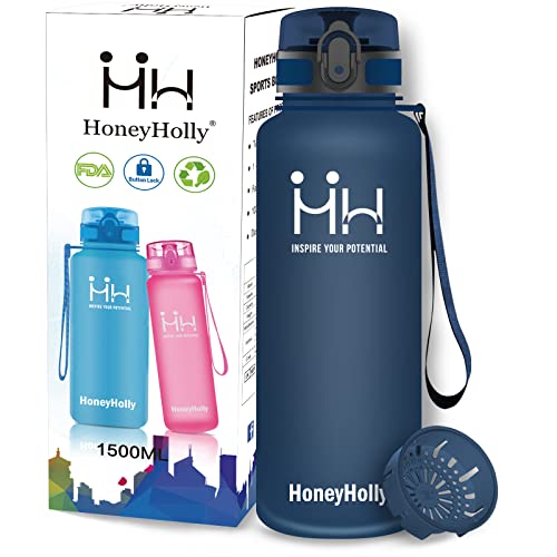 HoneyHolly 1500ML Sport Trinkflasche, Trinkflasche Kohlensäure Geeignet, Trinkflasche Sport Cover