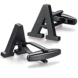 HONEY BEAR Initial Alphabet Letter Cufflinks for Mens Wedding Gift Black A