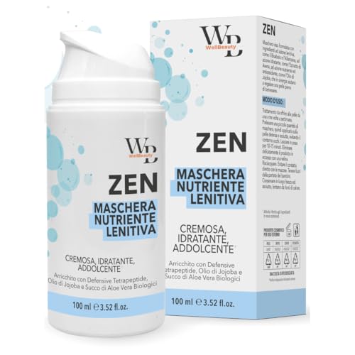 WELLBEAUTY Zen Maschera Viso Uomo Donna Nutriente Lenitiva - Idratante, Addolcente per Pelli Secche e Sensibili - Con Aloe Vera, Burro di Karité e Jojoba Bio Dermo Testata 100ml