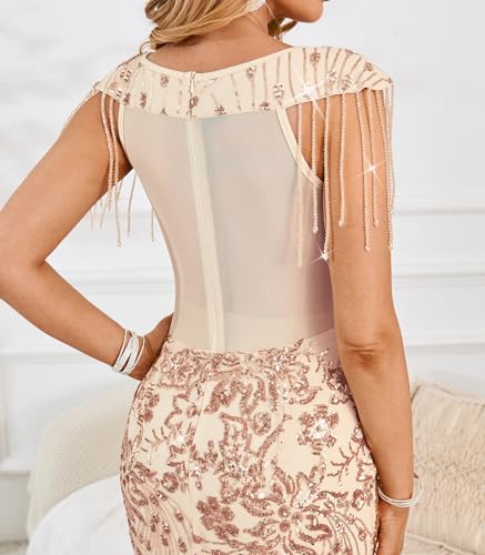 Image of Cololura Women Sexy Sequin Mesh Perspective Bodycon Party Cocktail Evening Gown Maxi Dress
