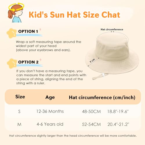 Xnova Bébé Enfant Chapeau de Soleil Réglable, Chapeaux de Seau Large Bord Unisex UPF 50+ Bucket Hat Bob Anti-UV Casquette pour Fille Garcon (Beige, S(Circonférence Chapeau: 48-50cm)) – vue 5