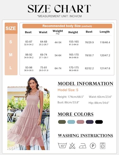 Image of HEEKPEK Womens Summer Midi Dresses 2025 Flowy Tulle Sleeveless Smocked Square Neck Ruffle Tiered Sundress Wedding Guest Party