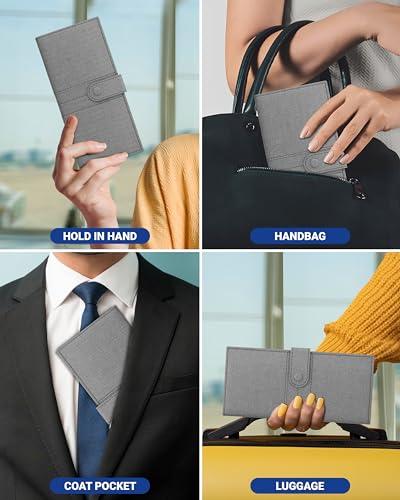 Image of FEDUS Leather Premium Long Currency Holder,Passport Holder for Unisex, Wallet with Card Holder,Id Card,Ticket,Currency,Boarding Pass Slots RFID Protected Travel Accessories Organiser,Grey