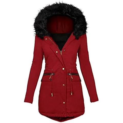 bolukets Women’s Warm Winter Long Coat Ladies Waterproof Long Sleeve Belted Windbreaker Full Zipper Pockets Hooded Windproof Outdoor Jacket Parka Girls Fashion Overcoat Cardigan,Burgundy,L Cover