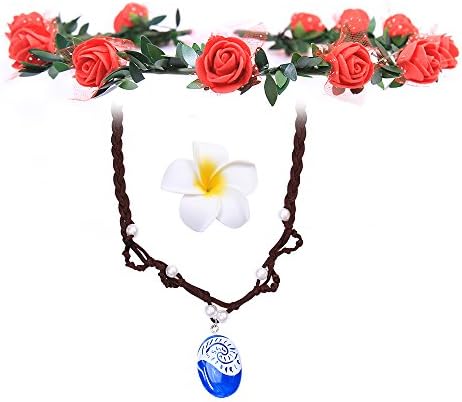WMAO Moana-Necklace Hair Flower Clip and Necklace Set, | Cosplay Children Adults Kids Toys Princess Doll Birthday Party Supplies for Girl Gift (3 Pieces Moana)